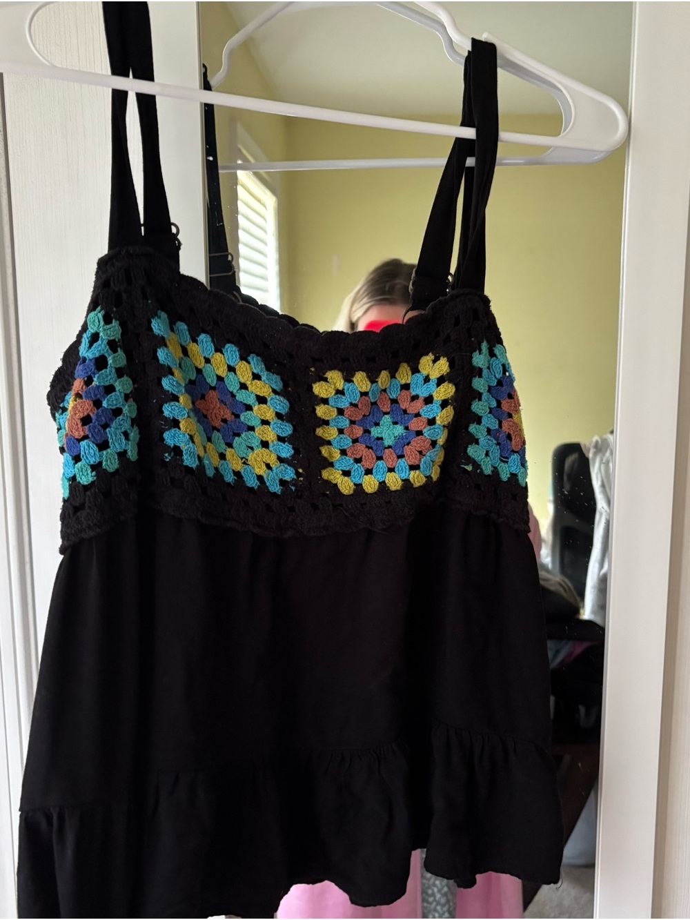 Kohl's Black Tank Top with Crochet Multicolor Yoke